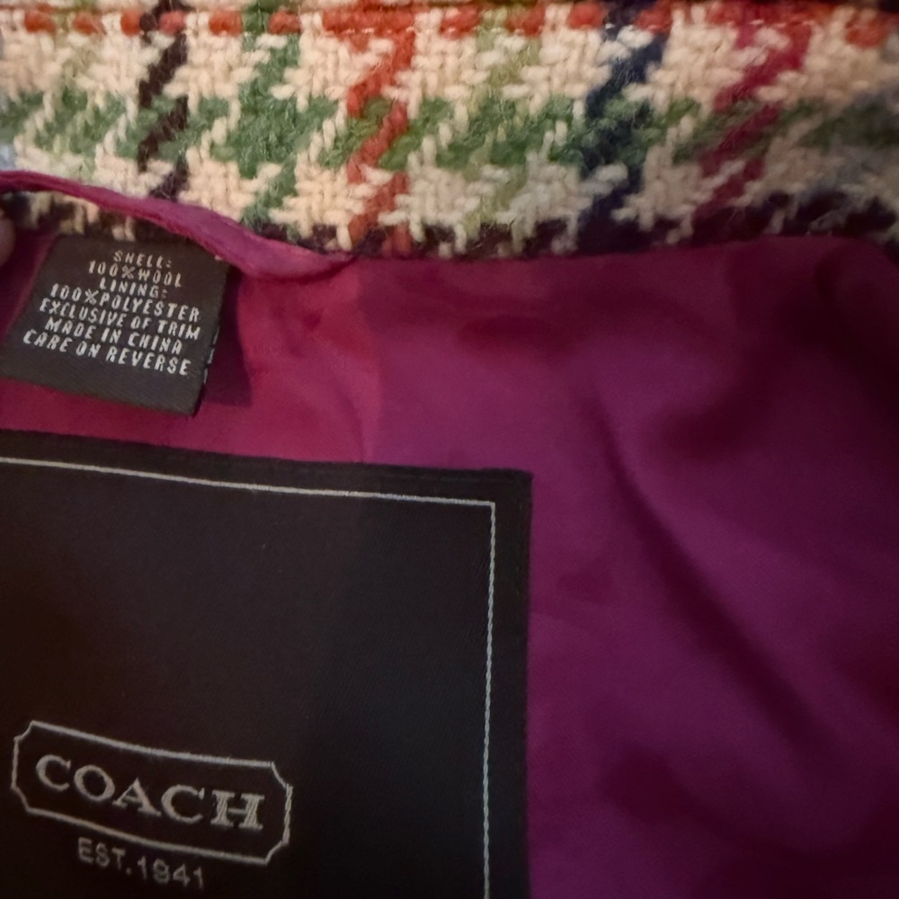 Coach colorful check houndstooth wool coat medium - Picture 2 of 4